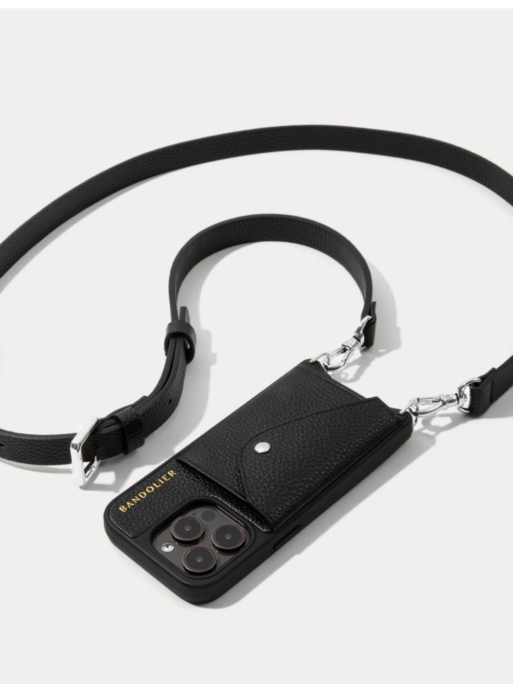 Bandolier Hailey Crossbody iPhone 13 Pro Wallet Black Leather Adjustable Strap